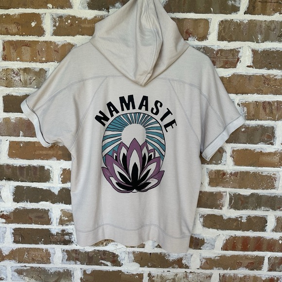 Lucky Lotus Hoodie Sweatshirt Size M Beige Graphic Print Pockets Full-Zip NWT - Picture 6 of 11